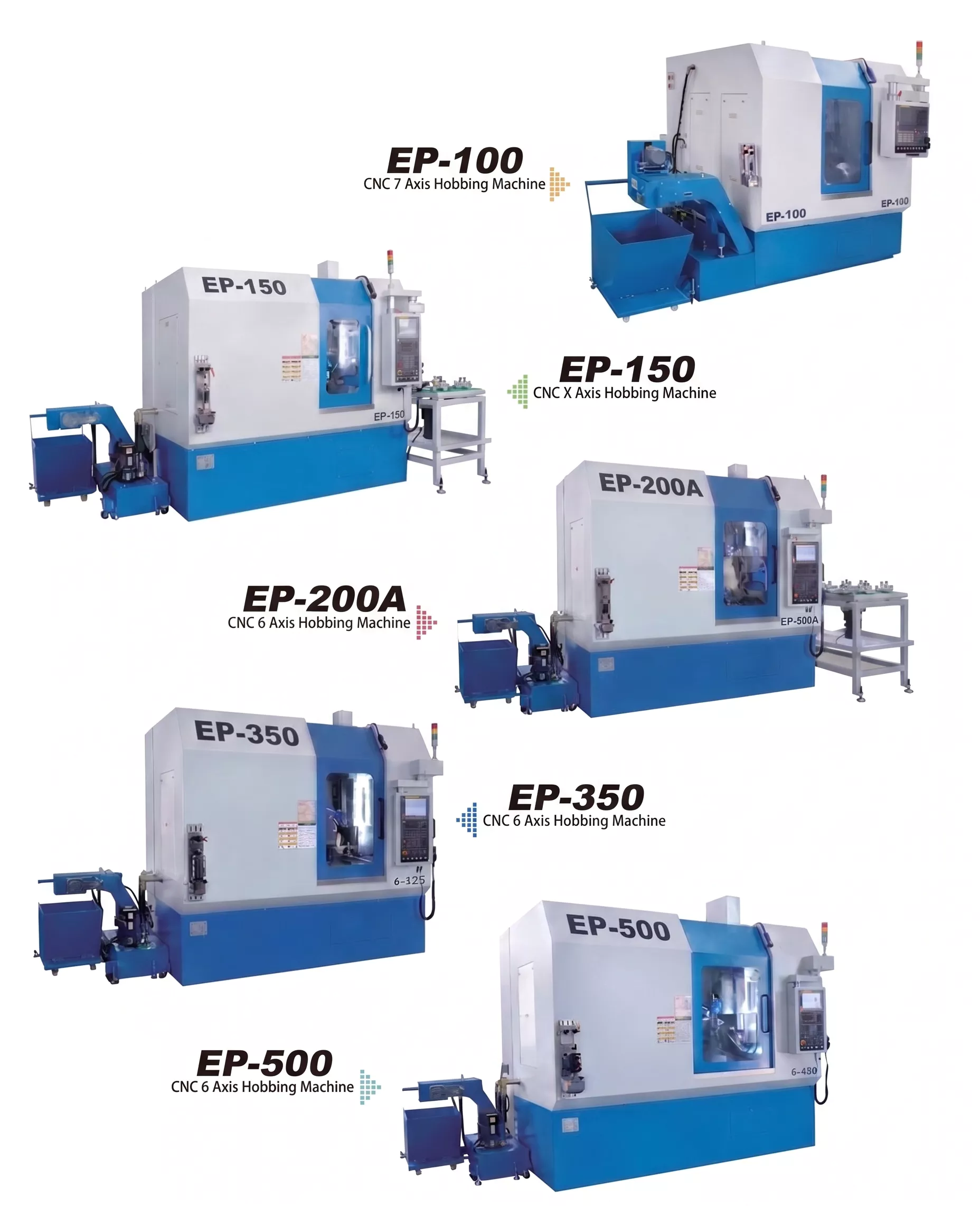 Related EP-series CNC hobbing machines — EP-150, EP-200, EP-350, EP-500